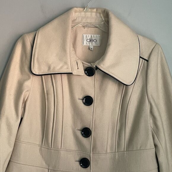 Pea Coat Women's Size 16 Wool Blend Cream/Ivory Button Up Career - Picture 3 of 16